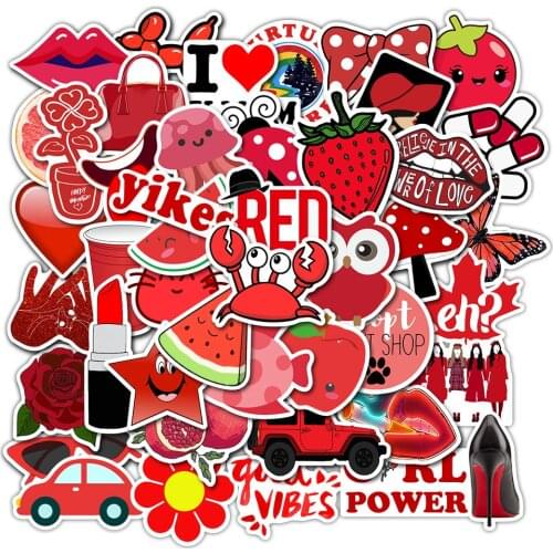 50Pcs Red Cartoon Girl Graffiti Stickers to DIY Luggage Skateboard Fridge Bicycle Car Stickers Waterproof Vinly Decals