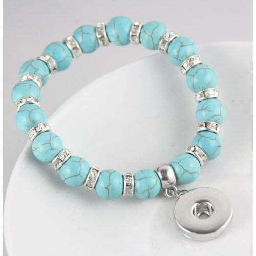 3colors Bohemian 18mm snap button Blue Stone beads crystal bracelet carter love bangle Wrist watches women jewelry