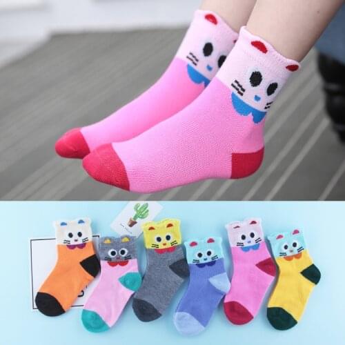 5Pairs/Lot 2018 autumn and winter new childrens socks, boys and girls cotton socks, cute big eyes cat cartoon socks, childrens