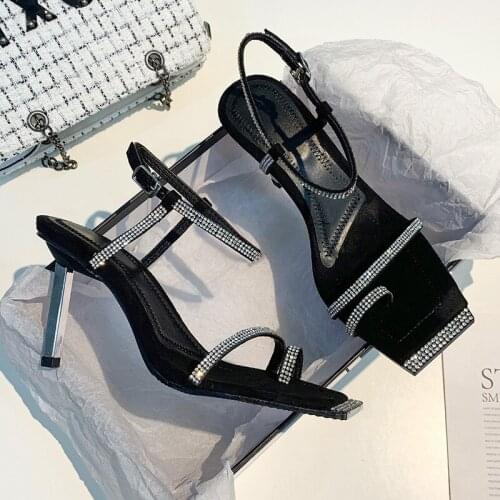 Free shipping summer Slide Women Lady Black SQUARE Toe Clip Toe Slingback High Heels Shoes Sandals Pumps square heel