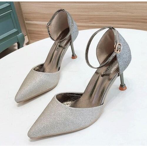 Women Sandals Wedding Shoes Bride Sexy High Heels Pointed Women Shoes Bling Heel Gold Ladies Bigtree Shoes Women Heel Sandals