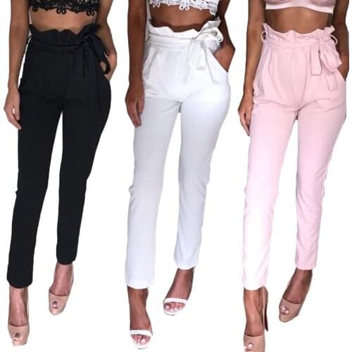 NEW Fashion Women Girls Bandage High Waist Solid Bud Pants Wide Leg Pants Casual Trousers Summer