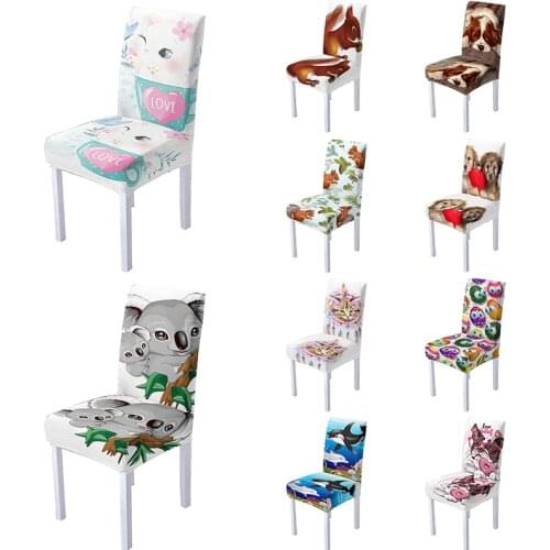 Cute Animal Stretch Chair Cover for Kitchen Elastic Slipcover Removable Universal Seat Cover Furniture Covers