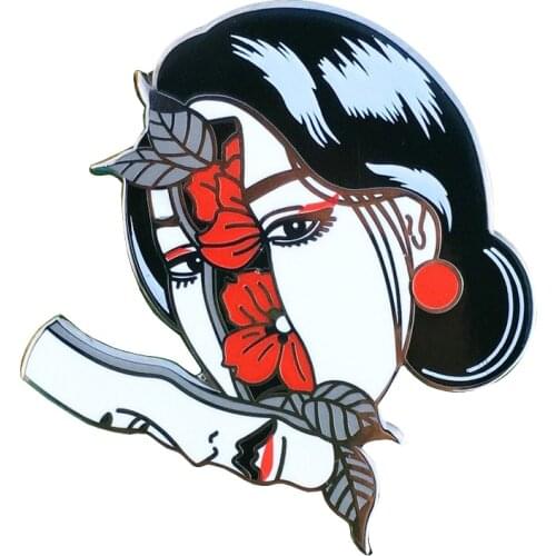 Dislocation Split Face Female Figure Statue Enamel Metal Badges Lapel Pin Brooches Jackets Jeans Fashion Jewelry Accessories