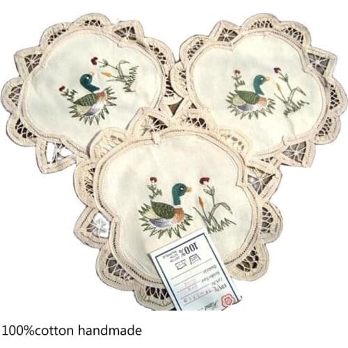 Handmade cotton Lace Embroidery table place mat pad Cloth tea napkin placemat cup mug Easter coaster doily kitchen Accessories