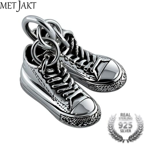 MetJakt Classic Canvas Shoes Pendant Solid 925 Sterling Silver Pendant for Necklace Unisex Street Hip-hop Punk Rock Jewelry
