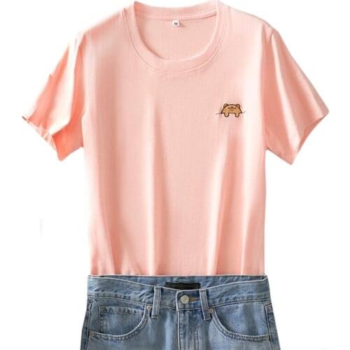 Summer New Casual Clothing Plus Size Women T Shirt Cotton Embroidery Little Bear Higan Flower Dinosaur Girl Tees Tops Female