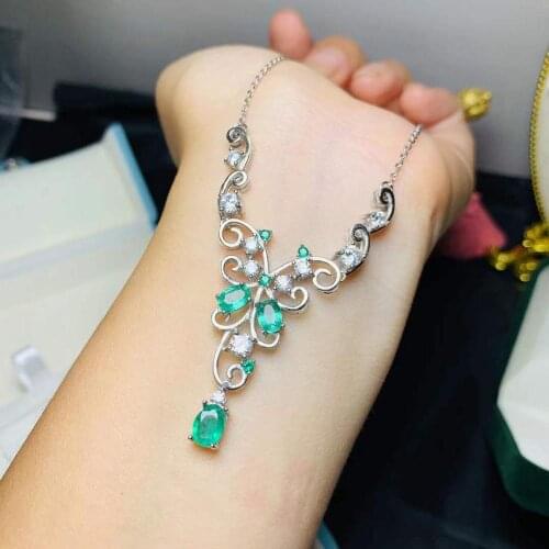 Best Gift Natural Real Emerald Pendant Fahsion Necklace 925 Sterling Silver For Men or Women
