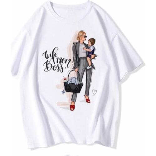 Boy Son Happy Cartoon Mom Mother Print Harajuku Top Women T-shirt Casual lady basic O-collar Short Sleeved Tshirt Girl,Drop Ship