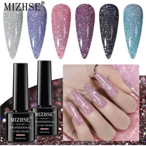 MIZHSE 2pcs Reflective Glitter Gel Nail Polish Set Shiny Vernis Semi Permanent Varnish Hybird Nail Polish UV Gel For Manicure