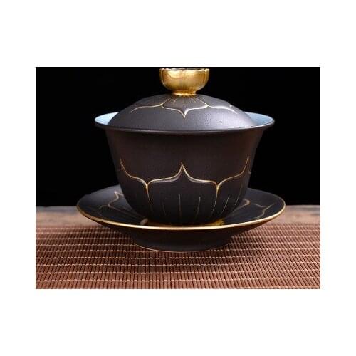 Lotus tureen suit individual three to bowl with cover large ceramic teapot teacup dahongpao household pu 'er tea kungfu tea set