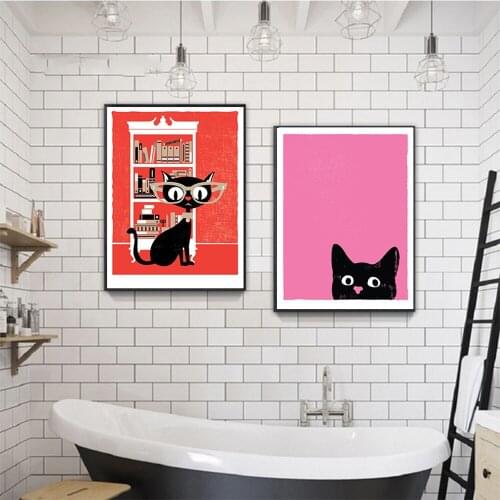 Wall Art Canvas Decoration for Living Room Paintings lack Cat Print Kitty Wall Art Nursery Print Home Decoration Movie Posters