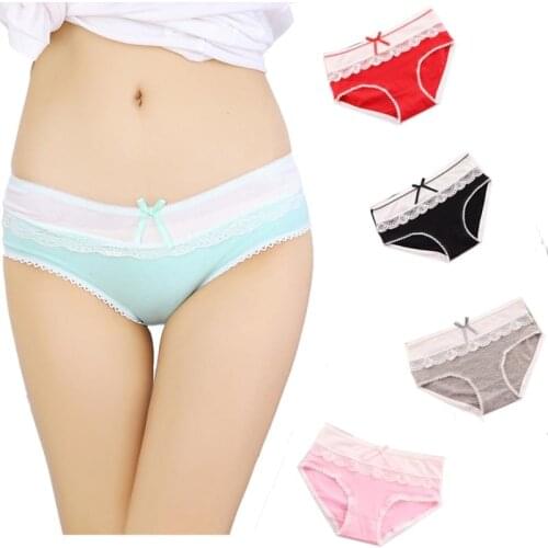 New 100pcs/lot Cotton Girls Underwear Lace Embroidery Ladies Panties Briefs Low Waist Teen Panties for Young Girls 12-20year