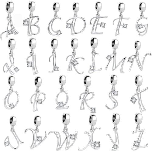 2019 new free shipping initial letter alphabet diy bead fit Pandora charms silver color bracelet Original jewellry women X005