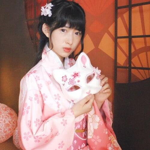 New Japanese Traditional Kimono Dress Women Yukata Cherry Kimono Female Cosplay Love Live Dress Female Obi Japan Clothes DQL1408