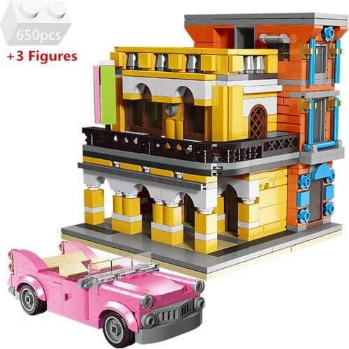 NEW Creator City Street View Mojitoes Cuban Town Coffee Shop Building Blocks Kit Bricks Classic Model Toys For Children Gifts