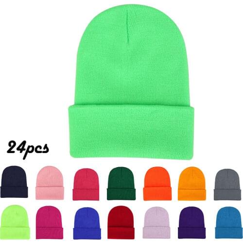 Solid Women Men Soft Warm Hat Ski Hood Unisex Winter Plain Borderless Fluorescent Color Thread Beanie Flanging Pullover Hat