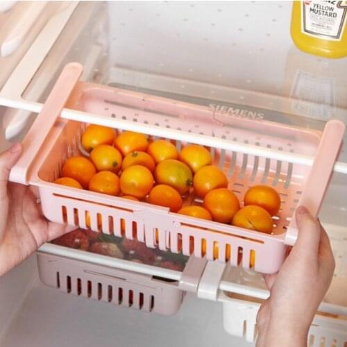 Fridge Drawer Organizer, Kitchen Refrigerator Storage Box Rack, Pull Out Freezer Shelf Holder Drawer Bins Organiser