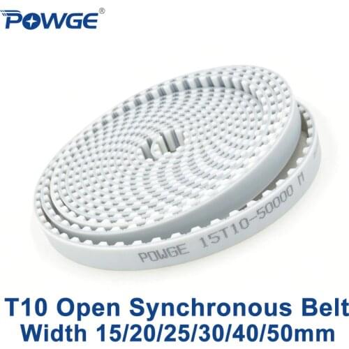 POWGE Trapezoid PU T10 Open synchronous belt width 15/20/25/30/40/50mm Polyurethane steel T10-15 T10-20 T10-25 open Timing Belt