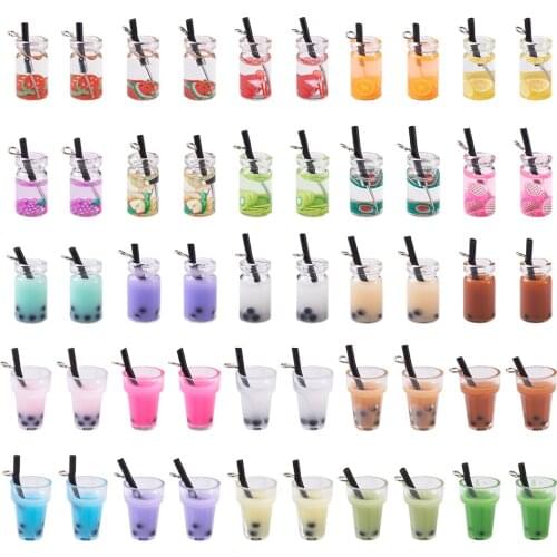 20Pcs Resin Pearl Milk Tea Charms Bubble Tea Fruit Juice Cup Bottle Pendant for Jewelry DIY Earrings Necklace Key Chain Making