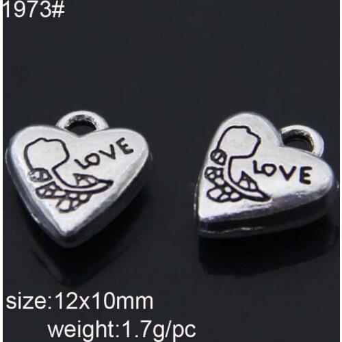 Antique Silver Plated Heart Charms Pendants For Necklace Bracelets Jewelry Making DIY Craft Handmade 12x10mm