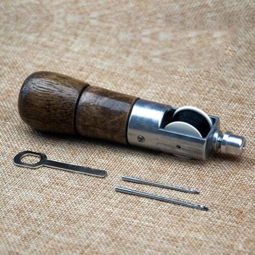 Hand sewing machine,leather DIY tool leather bag suture carving device,Wooden handle,Give 5# and 8# needle and Line 10M