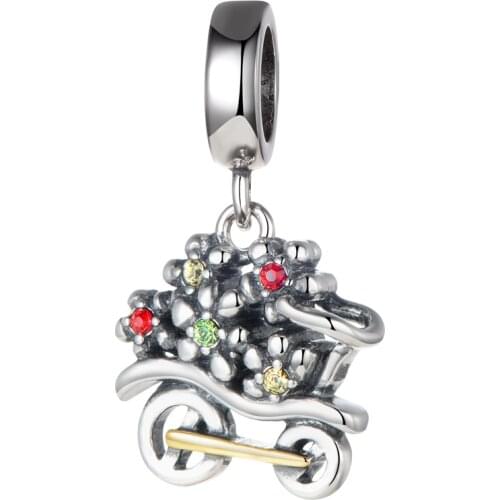 Charms Silver 925 Original 2015 Bicycle Beads With Austrian Crystal Charms For Women Brand GW Jewellery Making S266