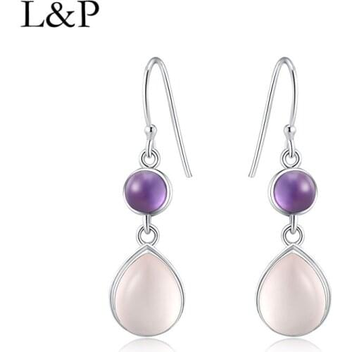 2019 New Fashion Pink Crystal Amethyst Waterdrop Earrings Real 925 Sterling Sivler Earrings For Anniversary Wedding Gift