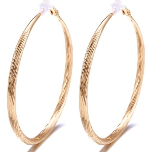 Hot New Statement Large Hoop Clip on Earrings for Women Non Pierced Gold Color Round Earring Luxury Jewelry for Wedding Gift