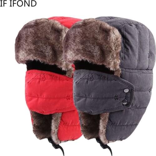 High quality Military Bomber Hats Pilot Trapper Cap Winter Faux Fur Ear Flaps Cap Snow Caps hat Ear Protection Bonnet
