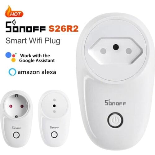 SONOFF S26R2 S26 R2 Wifi Smart DE BR Brazil IT Plug Timer Power Mornitoring Automation Modules Work with Alexa Google Home