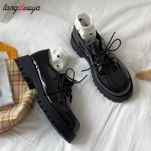 Women Lace Up Platform Harajuku Students Shoes Patent Leather Casual Shoes Platform Lolita Shoes Thick Sole Oxford Shoes Girls