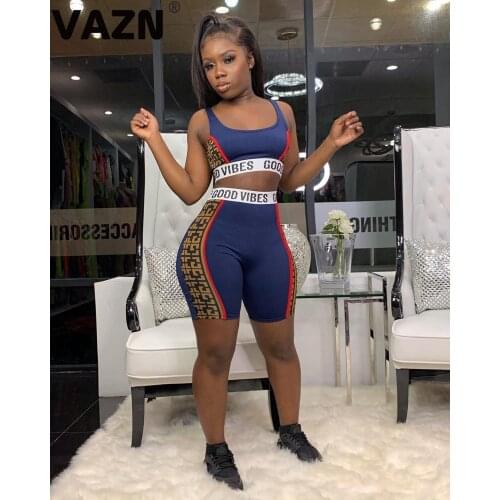 VAZN MYP8875 Summer Sexy Beach 2019 Blue Wind Set Sleeveless Sexy 2 Piece Sets Night Club Elegant Wind Sets