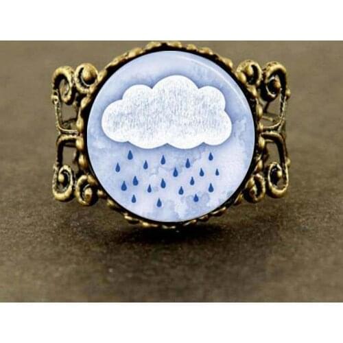 Rain Cloud Vintage Rainy Day Spring Showers Photo glass Ring WeatherArt women men jewelry