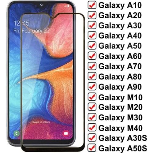 9D Full Tempered Glass On For Samsung Galaxy A10 A20 A30 A40 A50 A60 A70 Screen Protector A80 A90 M10 M20 M30 M40 Glas Film Case