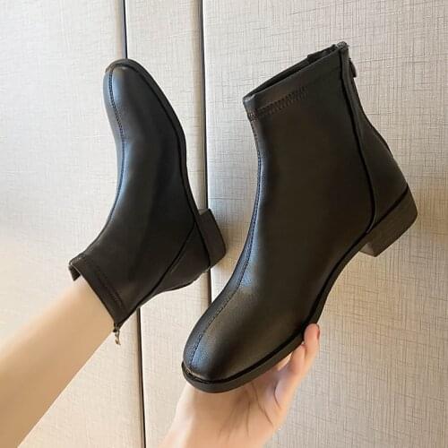 Winter Fall Womens Ankle Boots Keep Warm Round Toe 3cm Heel Zip Fashion Shoes For Woman Casual Basic Plus Size 40