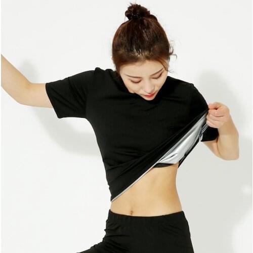 Women Sweat Sauna Suit for Weight Loss Workout Slimming Exercise Fitness Gym Body Shaper Short Sleeve Pull Over Shirt for Yoga