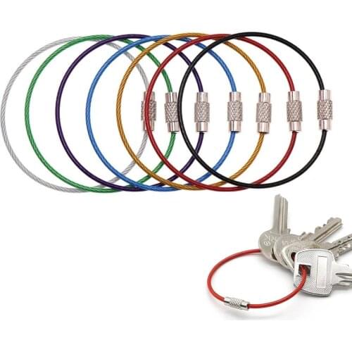 10PC Colorful Keychain Cable Rope Screw Lock Stainless Steel Outdoor Small Tools Metal Wire Keychain Key ChainCarabiner