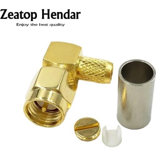 100Pcs Brass SMA Male Plug Right Angle Adapter Crimp Coaxial for RG58 RG400 RG142 LMR195 Cable RF Connector