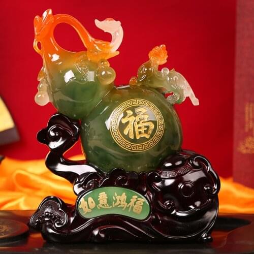 2021 HOME office Company shop Good Luck Mascot ZHAO CAI crystal resin Dragon PI XIU gourd FENG SHUI decorative Statue talisman