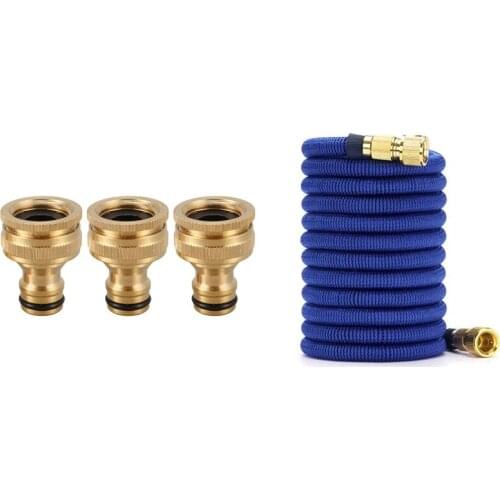 3Pcs 1/2 Inch 3/4 Inch Thread Quick Connector Tap Connector & 1 Pcs 50Ft Garden Hose Water Expandable Watering Hose