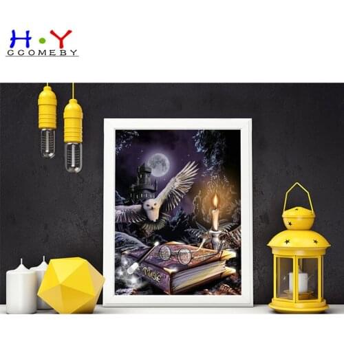 5D Diy Diamond painting Cross stitch Owl animal Diamond embroidery Magic book Full round Diamond moon castle