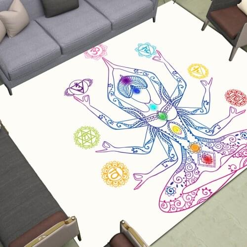 White 7 Chakra Area Rugs Large India Mandala Printed Floor Home Living Room Bedroom Carpet Yellow Decor Meditation Yoga Mat