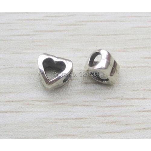 Free shipping 10x10x7mm 50pcs antique silver color alloy heart shape big hole beads fit European bracelet DIY
