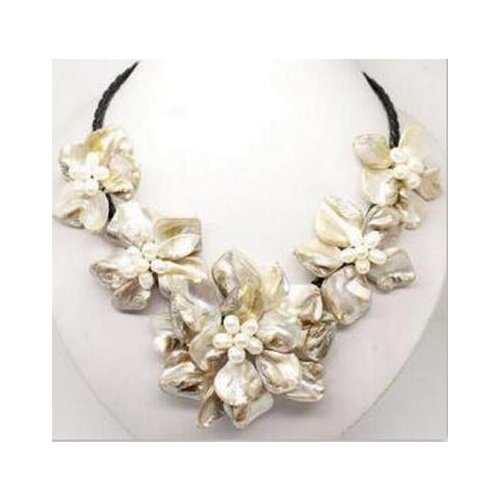 Free shipping hot sale Women Bridal Wedding Jewelry/ bride jewelry mother of pearl shell flower necklace 18"long