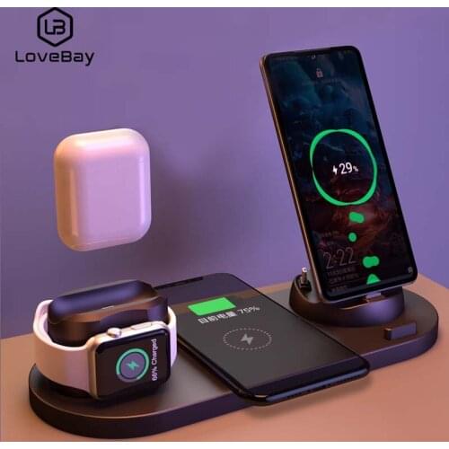 10W Fast Wireless Charger Bracket For iPhone 12 11 XS Max X 8 Plus Chargers Airports Pro Apple Watch headset Stand Charging 6IN1