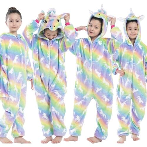 Rainbow Unicorn Pajamas for Kids Childrens Sleepwear Kigurumi Pajama for 4-12Years Panda Dinosaur Anime Cartoon Pijama Homewear