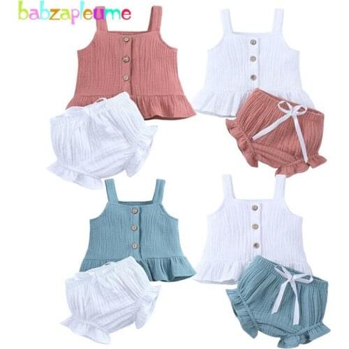 2Piece Kids Summer Outfits Newborn Baby Girls Clothes Cute Pink Princess Sleeveless Cotton Vest+Shorts Infant Clothing Sets 1909
