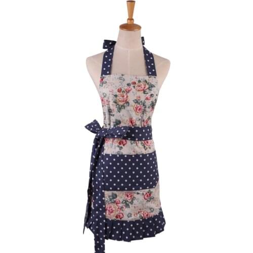 100% Cotton Kitchen Women Apron European Flower Splicing Wave point Fabric Design Aprons Elegant Princess Apron Dress