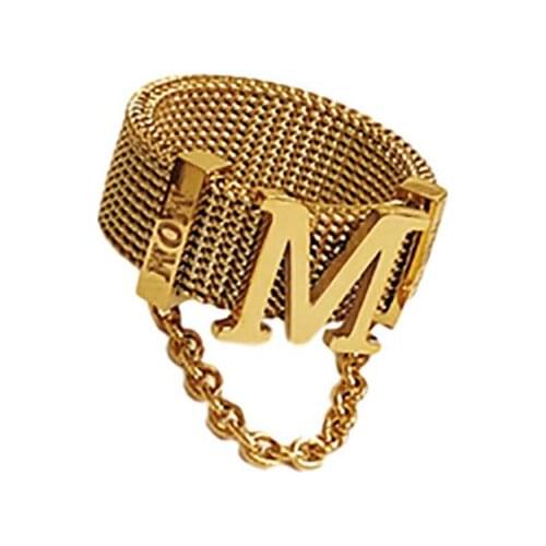 Letter M Gold Chain Ring Female Titanium Steel No Fade INS Tide Fashion Personality Simple Web Celebrity Design Sense Ring